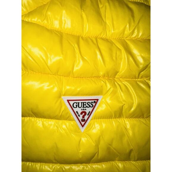Guess Mens Yellow Puffer Vest L Full Zip Quilted Mock Neck Lightweight Nylon New - Picture 5 of 16